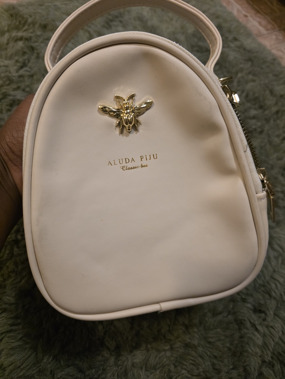 Cream Mini Backpack Purse with Gold Bee Accent